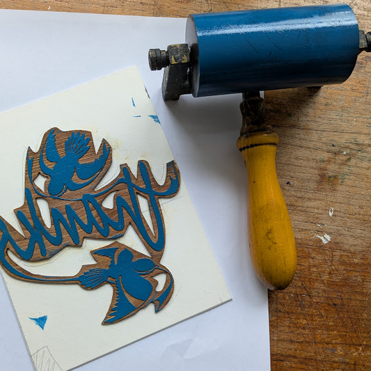 Blue Tit Woodcut Thanks Card