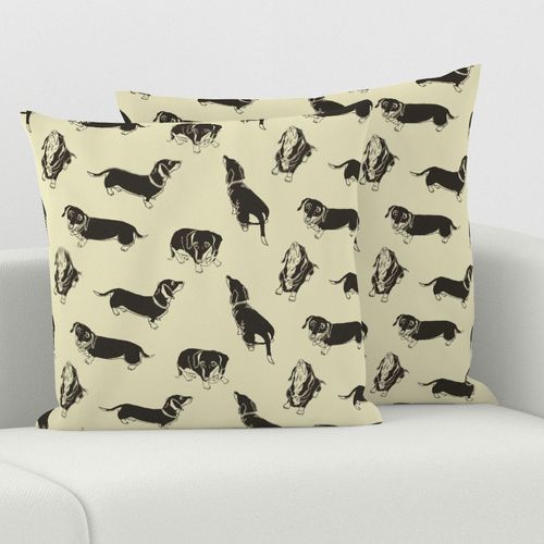 Dachshunds Linocut Fabric and Wallpaper