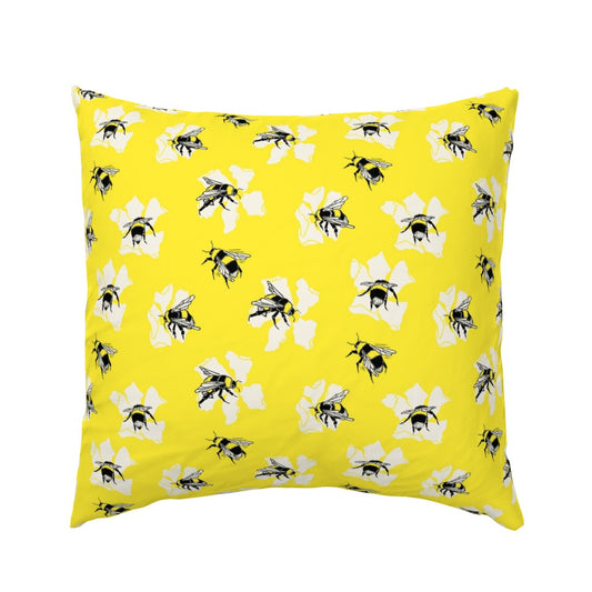 Bumble Bees and Flowers on Yellow Background