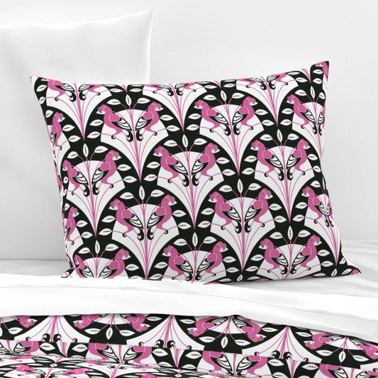 Art Deco Pink and Black Geometric Bird Design