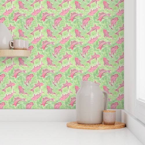 Swimming Carp Fabric and Wallpaper