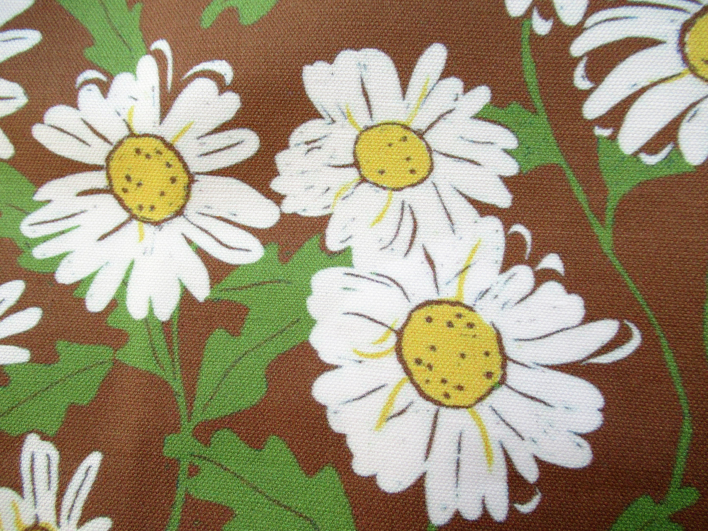 Brown Linocut Daisies Fabric and Wallpaper