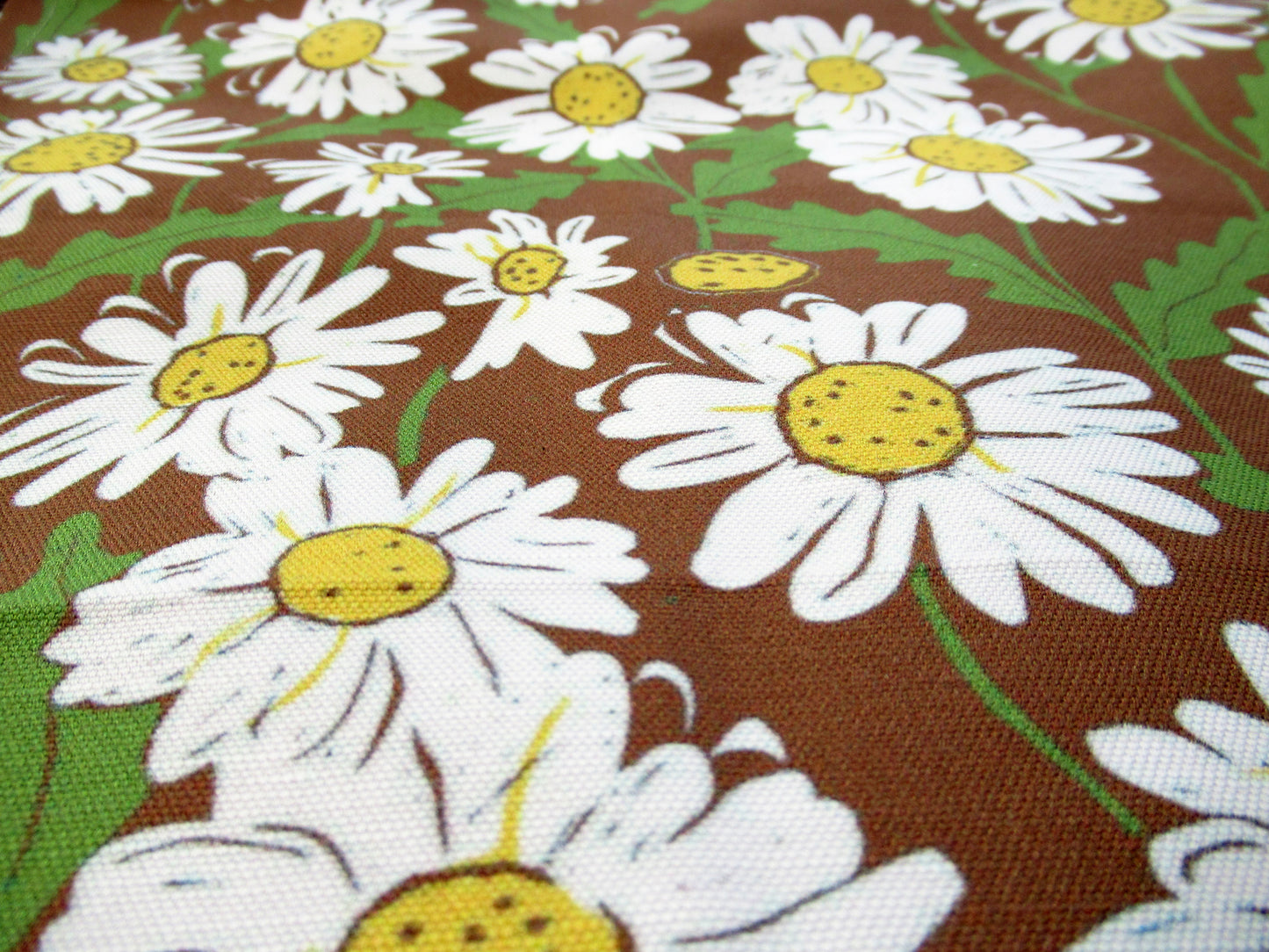 Brown Linocut Daisies Fabric and Wallpaper