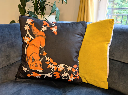 Fox and Bramble Linocut Luxury Cushion