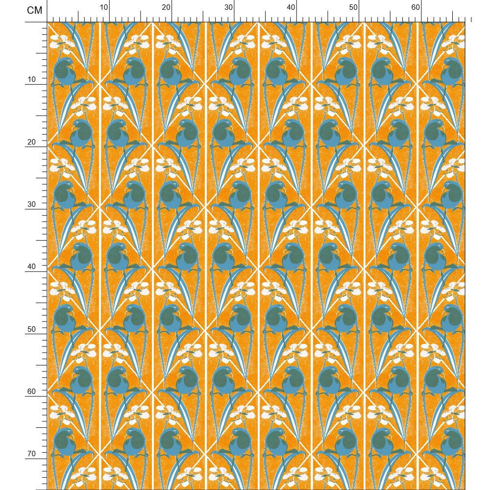 Art Nouveau Design Blue Bird and Butterfly Fabric
