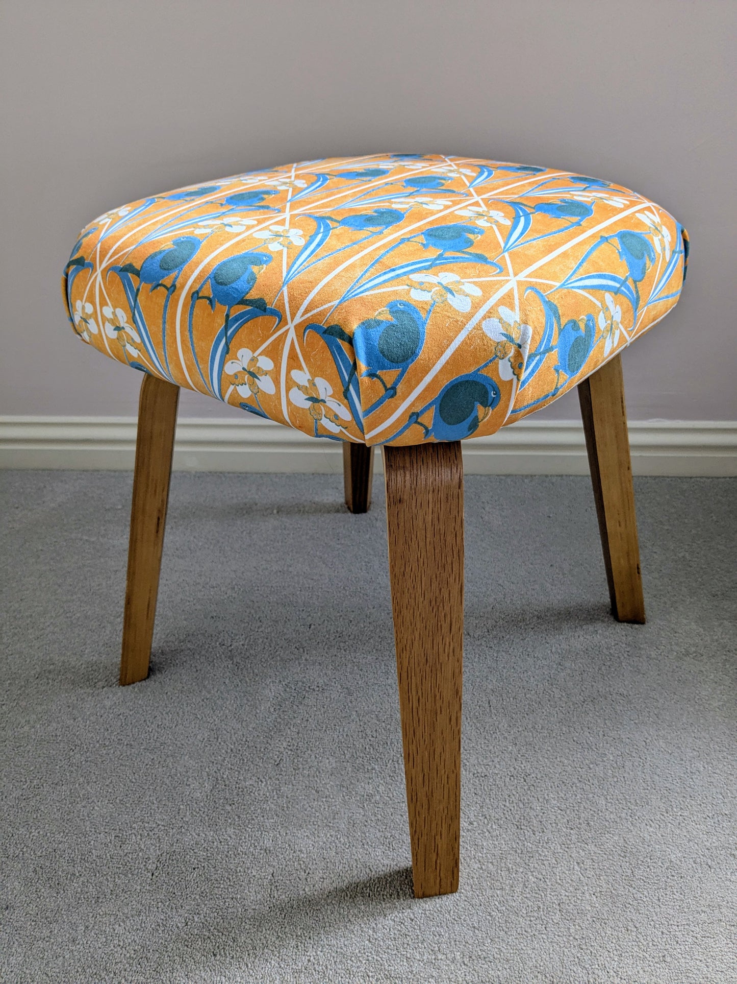 Art Nouveau Design Blue Bird and Butterfly Fabric