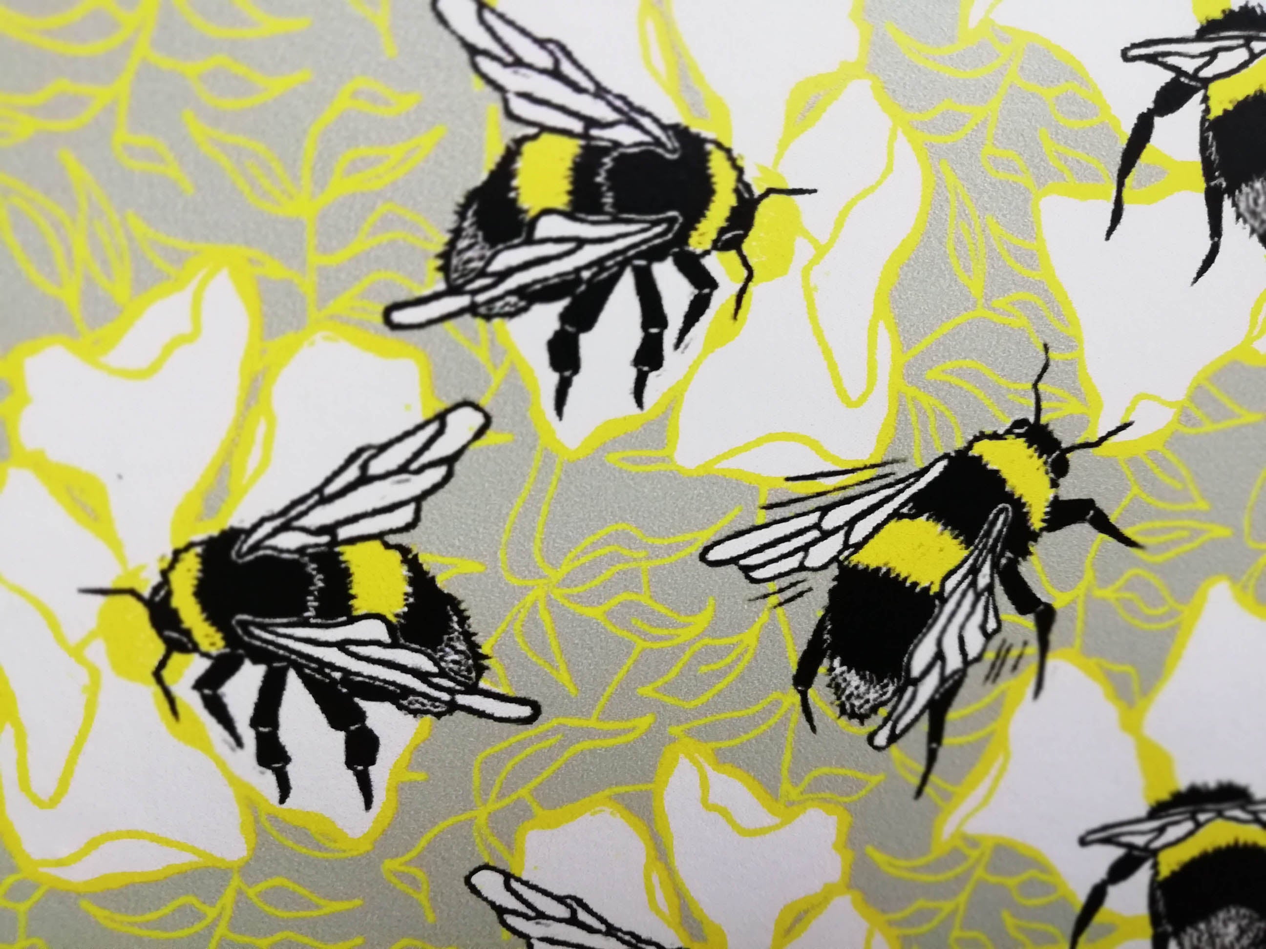 Bee Fabric, Yellow Grey or Blue, Small Bumblebee Print Craft Cotton, Insect  Wildlife Animal 