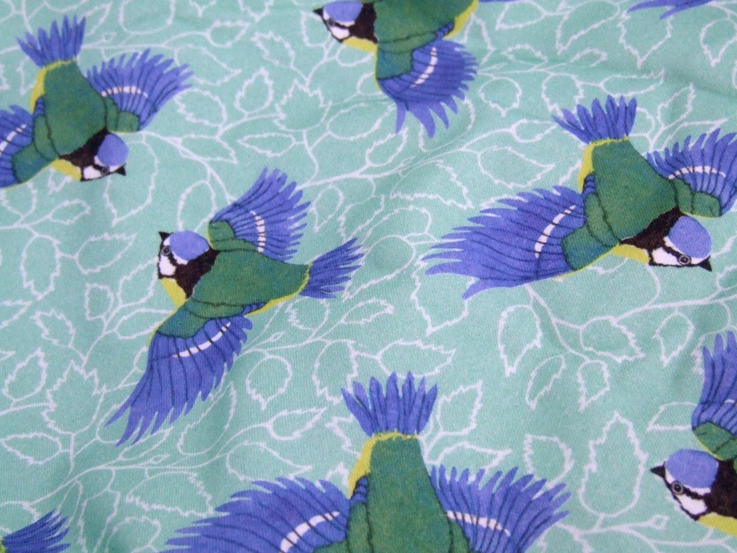 Blue Tit and Birch Leaf Fabric