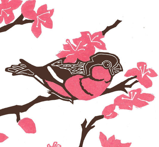Bullfinches in Cherry Blossom Linocut - Step by Step