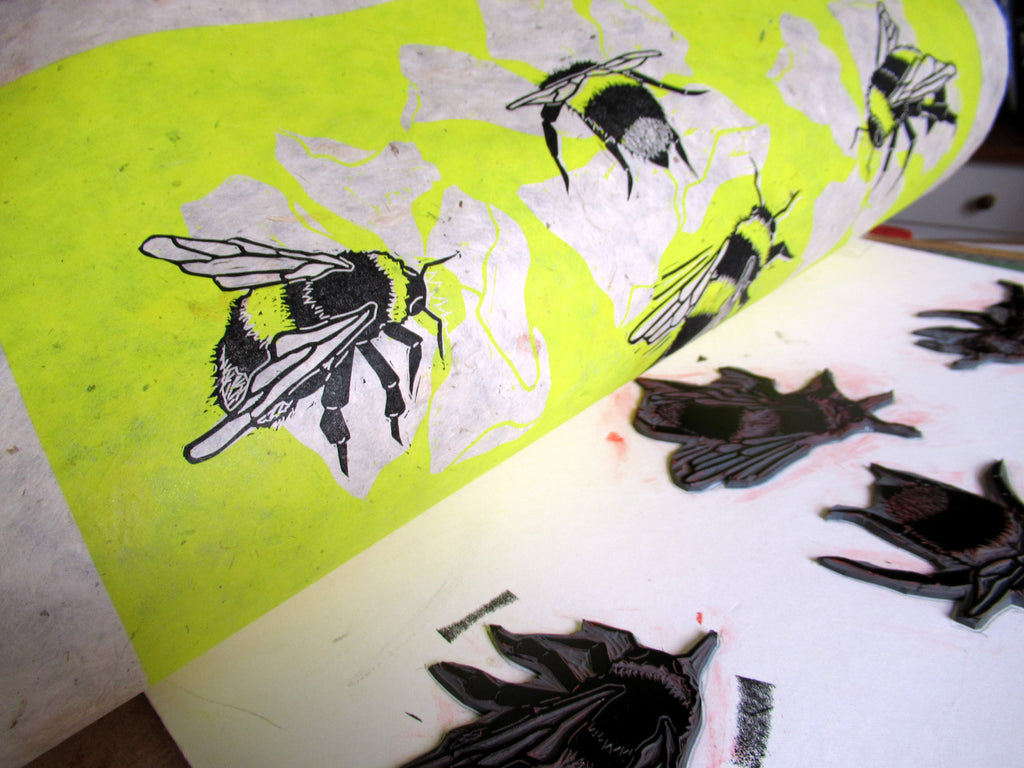 Printing up Bumblebee Linocuts