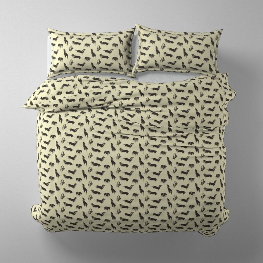 Dachshunds Linocut Fabric and Wallpaper