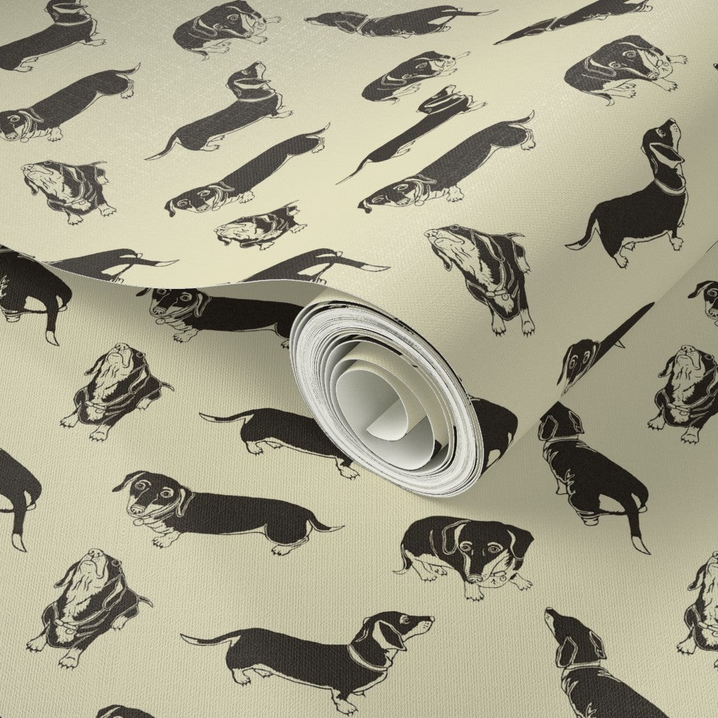 Dachshunds Linocut Fabric and Wallpaper