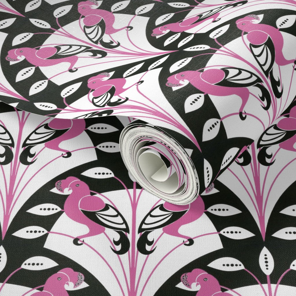 Art Deco Pink and Black Geometric Bird Design