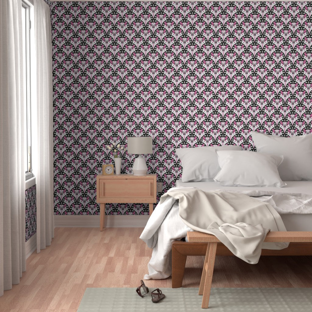 Art Deco Pink and Black Geometric Bird Design