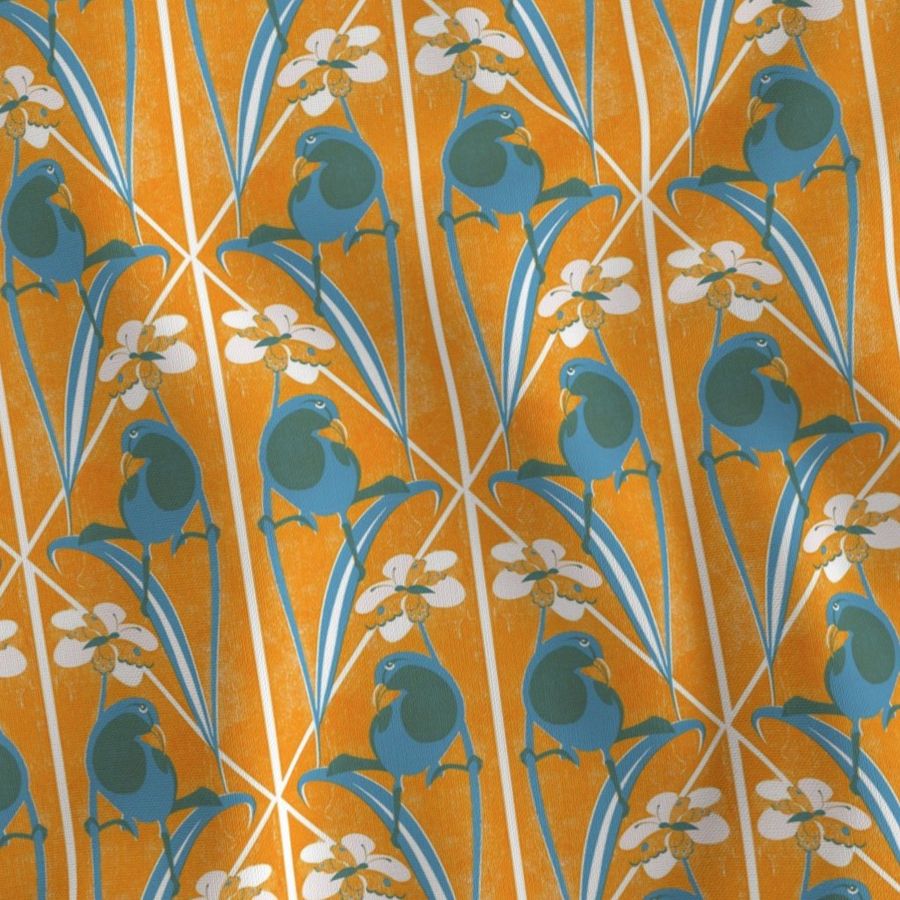 Blue Bird and Butterfly Art Nouveau Design