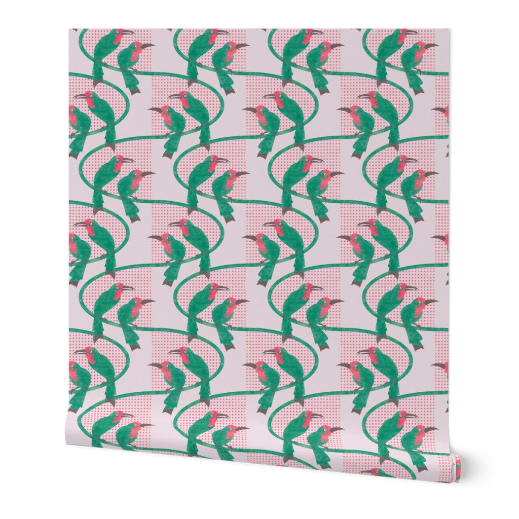 Green and Pink Bee Eaters with Dots and Curves