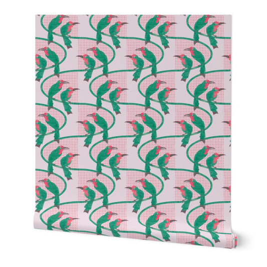 Green and Pink Bee Eaters with Dots and Curves