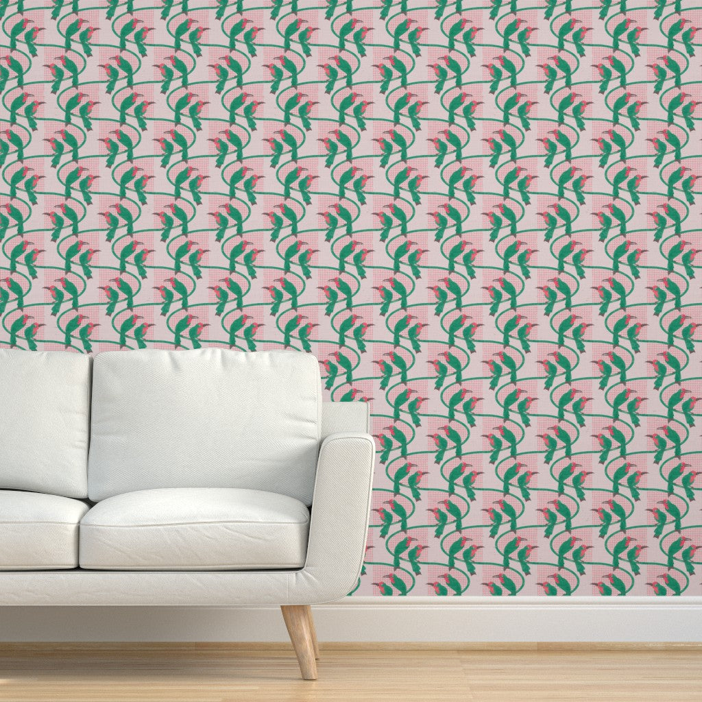 Green and Pink Bee Eaters with Dots and Curves