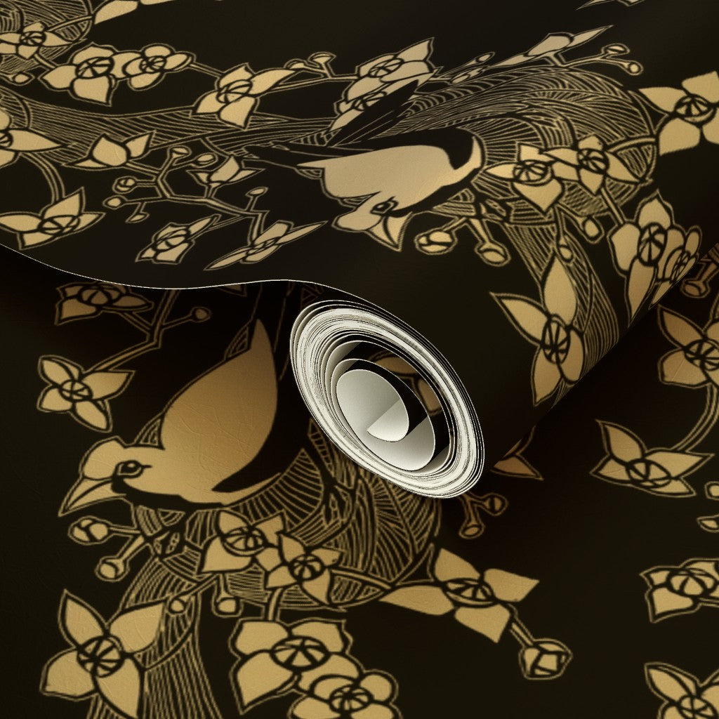 Oriole Bird on Pendulum Nest with Flowers Design