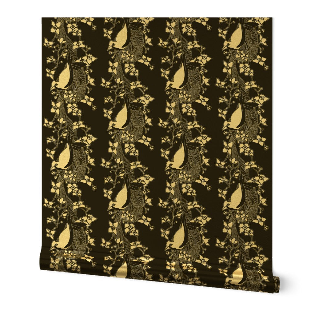 Oriole Bird on Pendulum Nest with Flowers Design