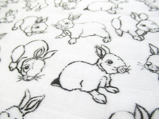 Baby Bunnies in Black and White Fabric and Wallpaper
