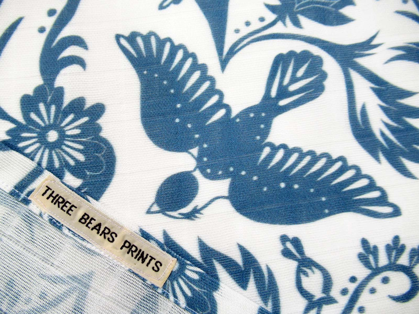 Delft Blue and White Folk Bird Fabric and Wallpaper