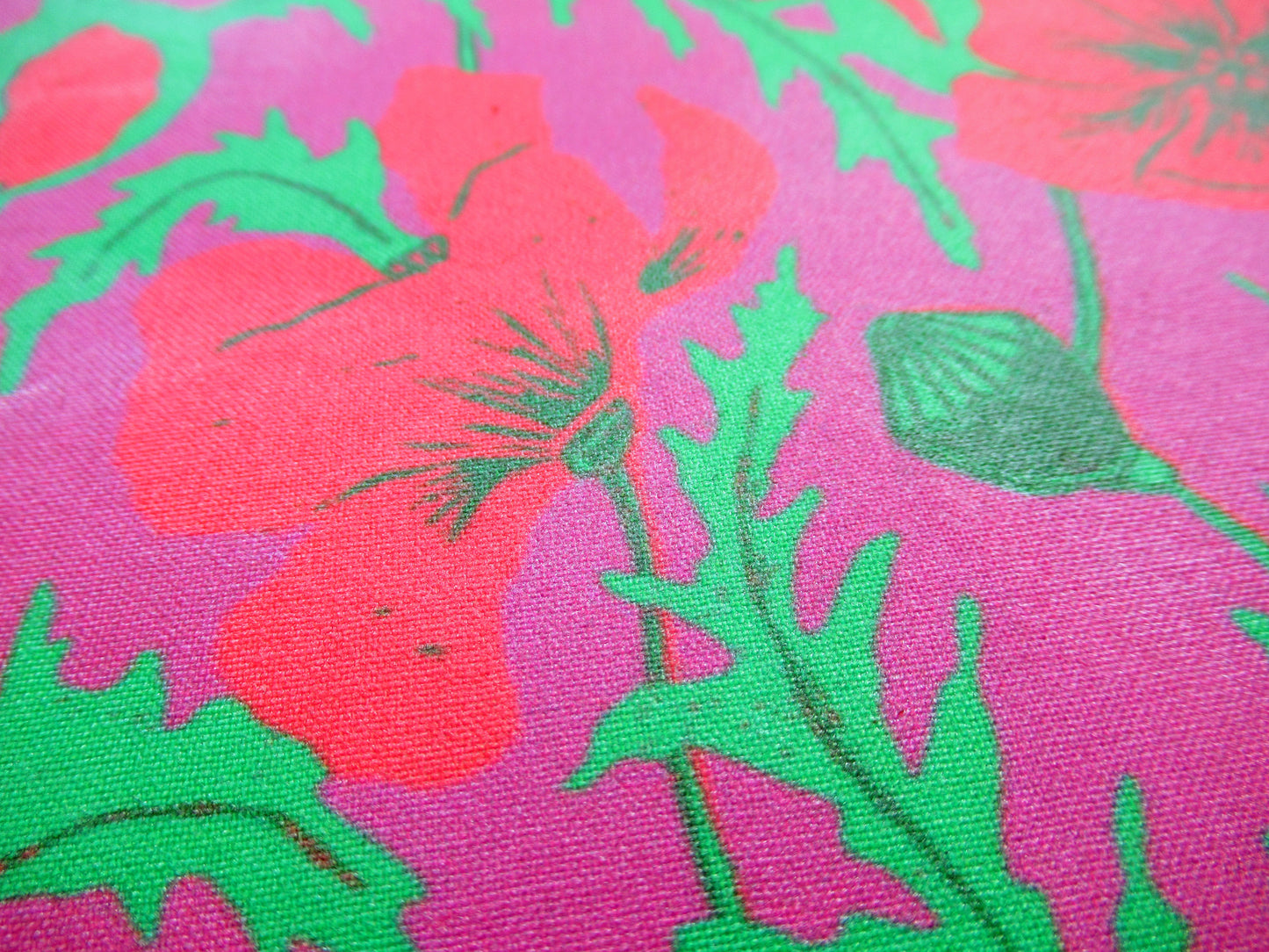 Poppies in Bloom on Purple Fabric and Wallpaper