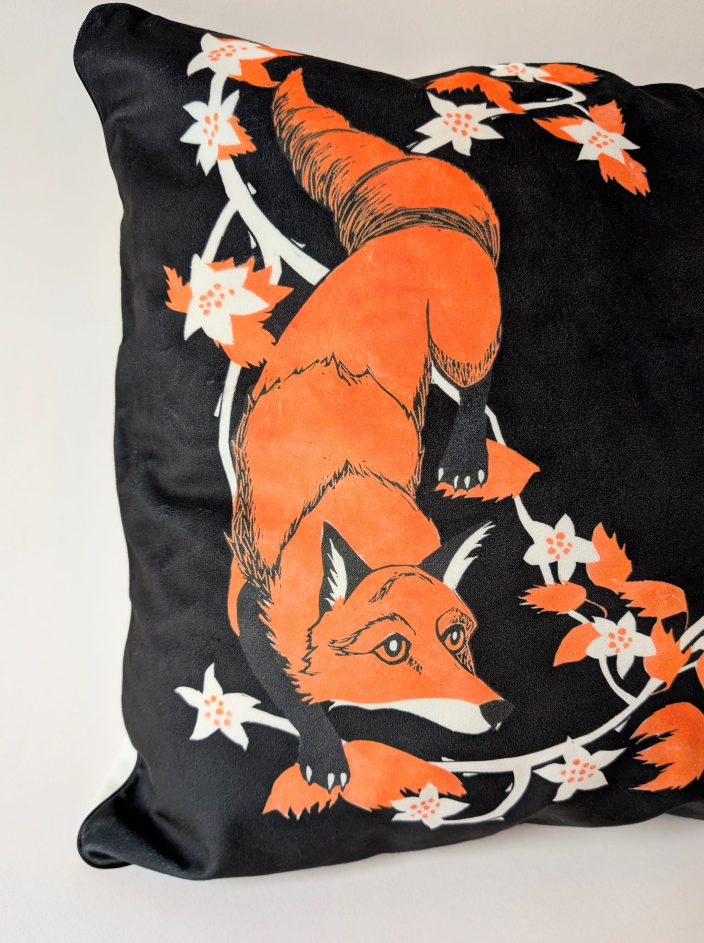 Fox and Bramble Linocut Luxury Cushion