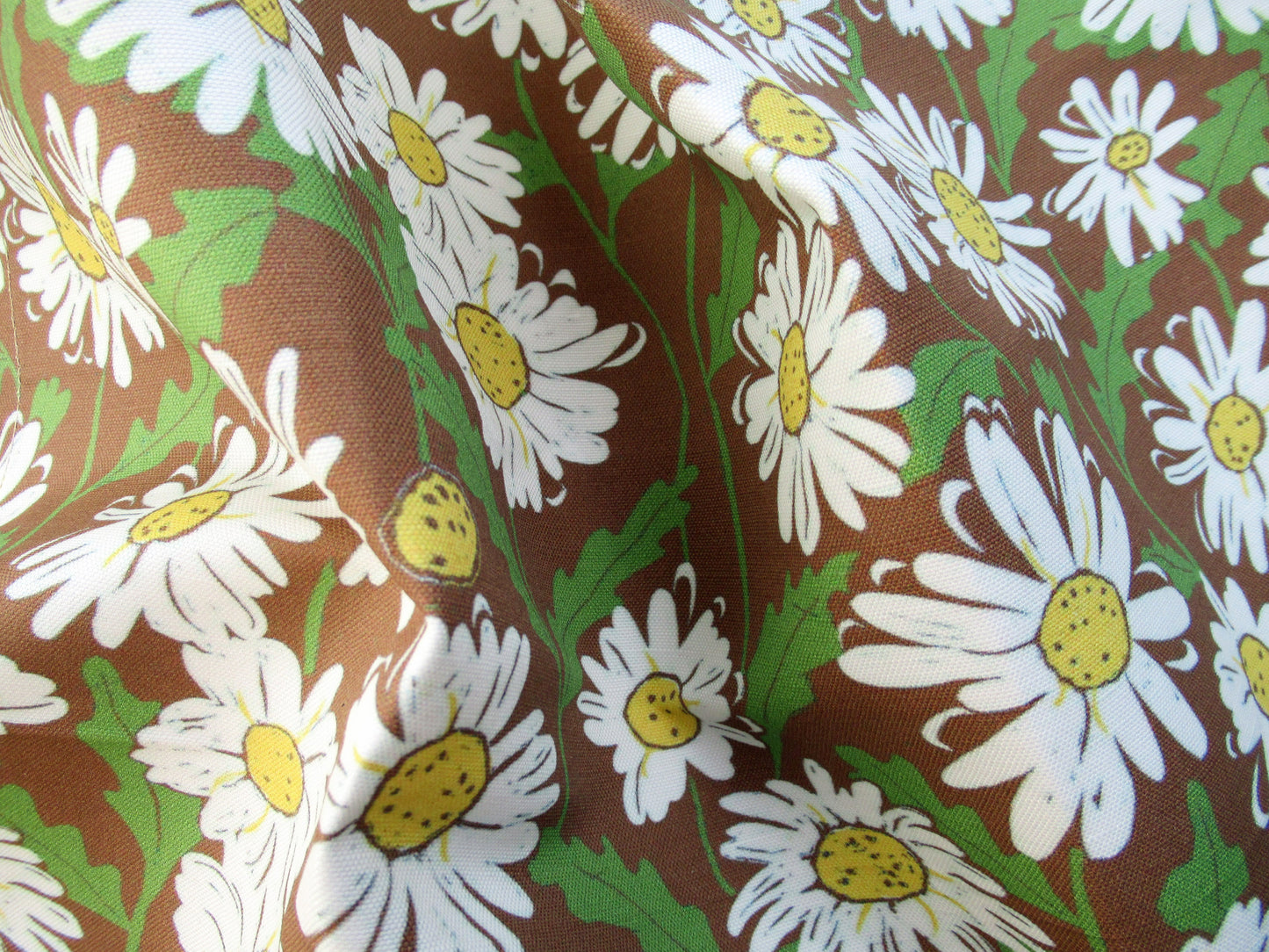 Brown Linocut Daisies Fabric and Wallpaper