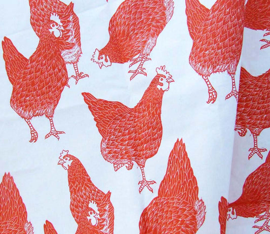 Red Hens Fabric and Wallpaper