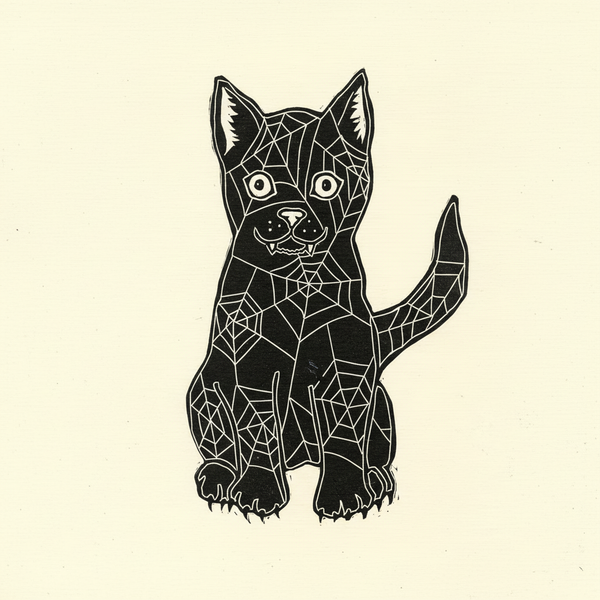 Cat on square cream background