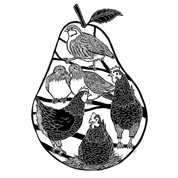 Linocut on white square background