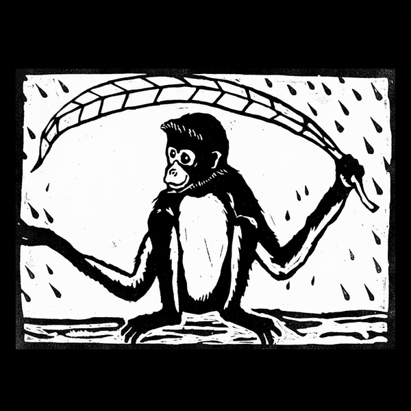 Monkey print on black square background