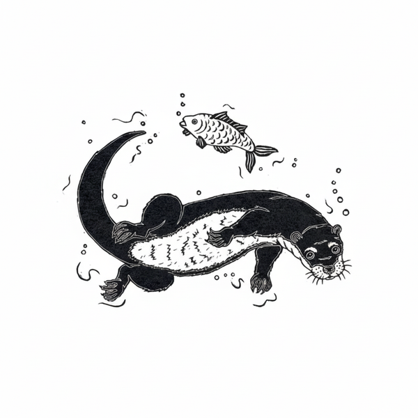 Otter on white square background