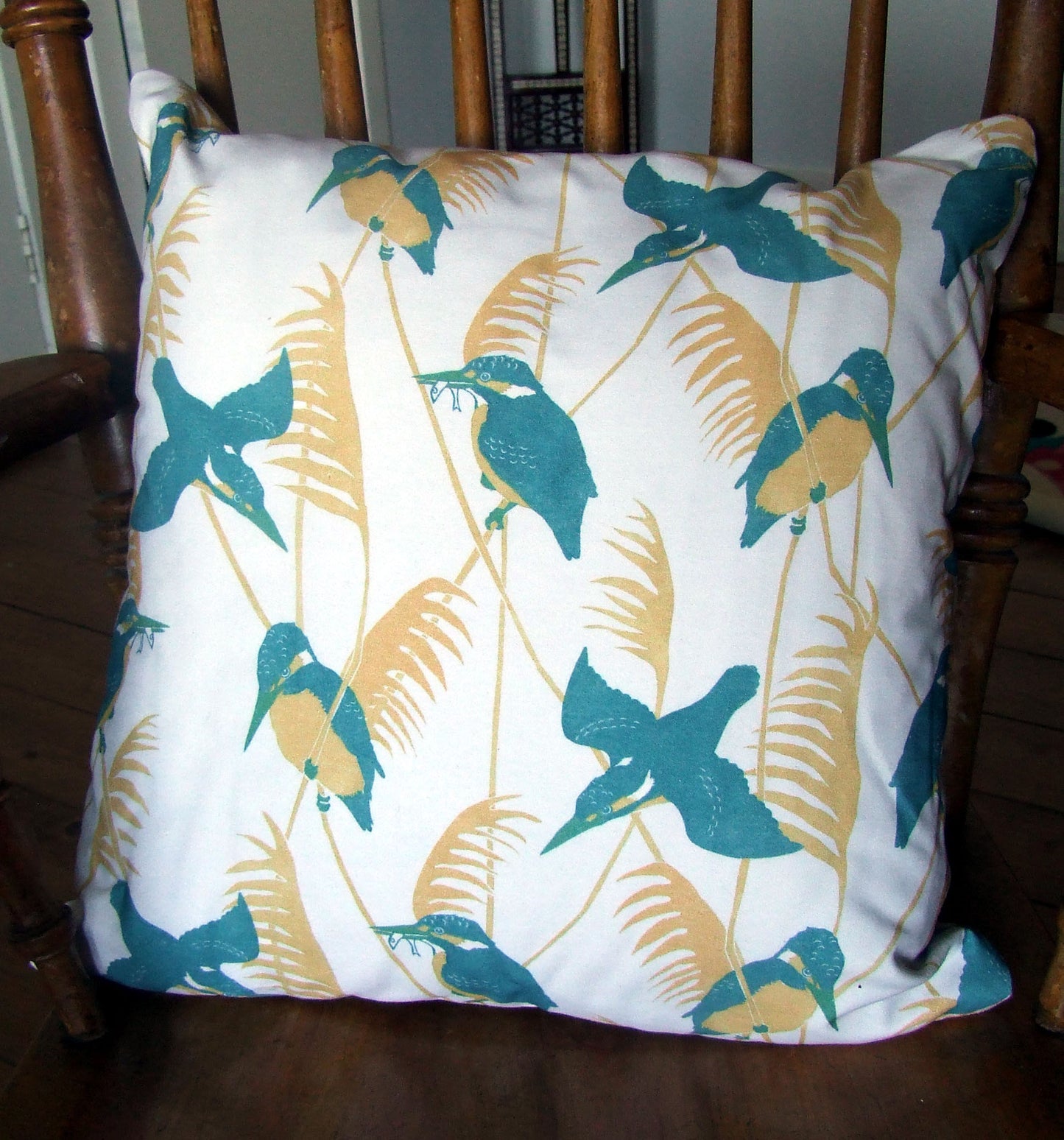 Cushion in Kingfisher in Reeds Fabric