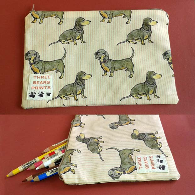 Dachshunds with Red Stripe Fabric - Pencil Case
