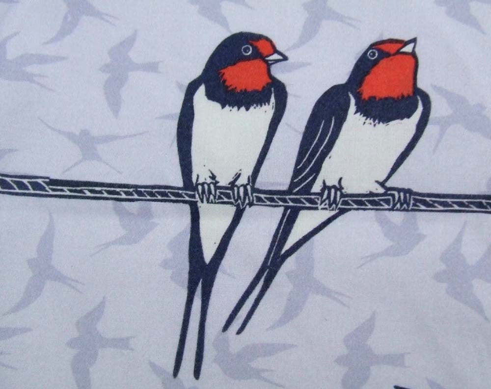 Swallows on Telephone Wire Fabric - Close Up