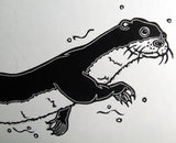 Swimming Otter Linocut