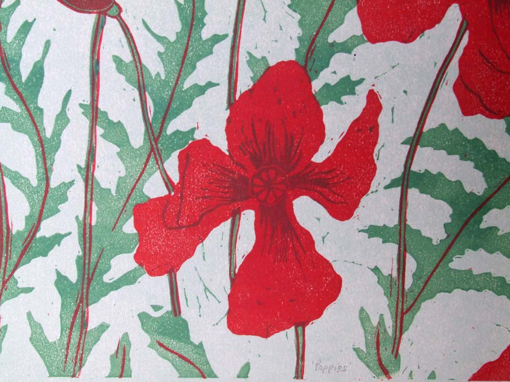 Poppies Linocut Print - Close Up
