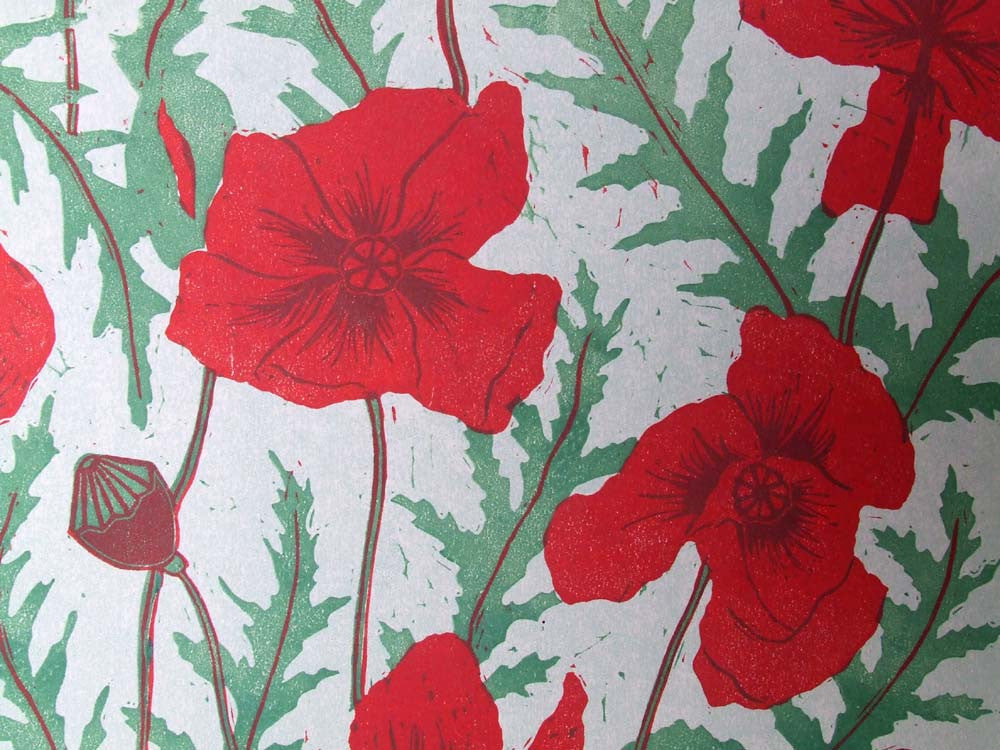 Poppies Linocut Print - Close Up