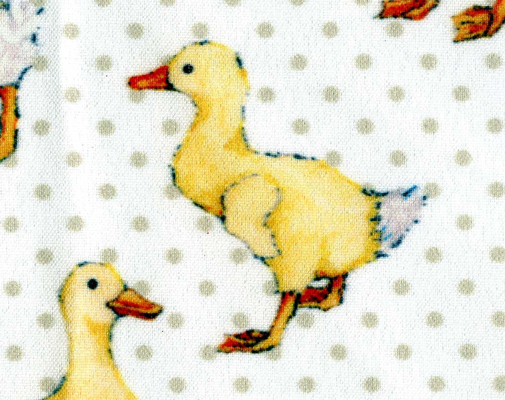 Yellow Duckling on Grey Polka Dot Fabric