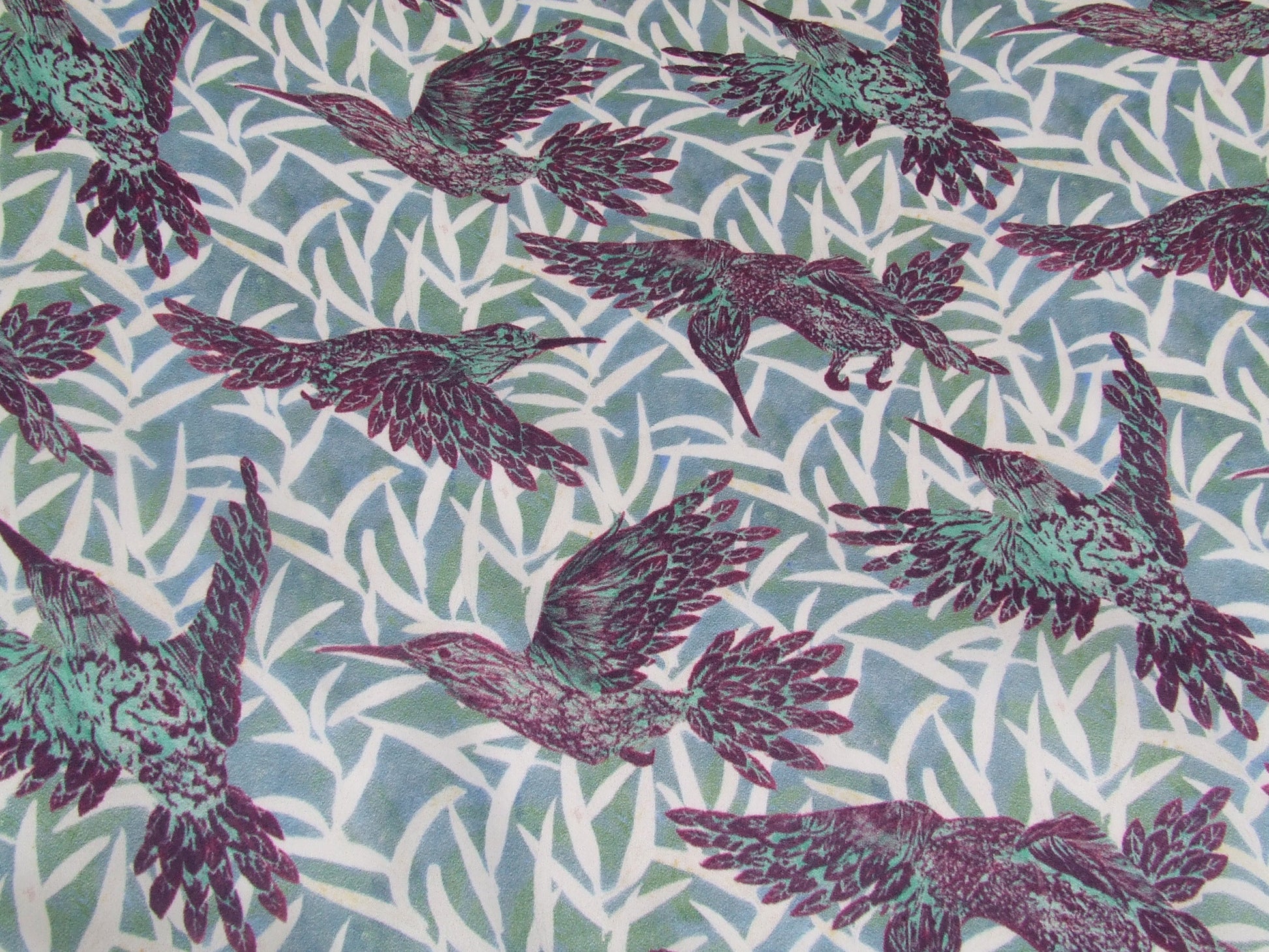 Purple and Turquoise Hummingbird Fabric