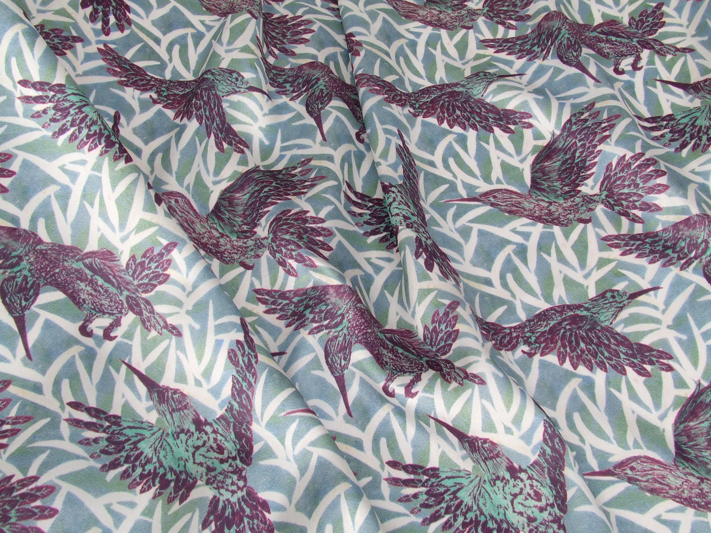 Purple and Turquoise Hummingbird Fabric