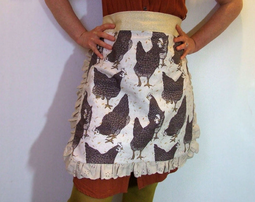 Brown Hens Fabric as Apron