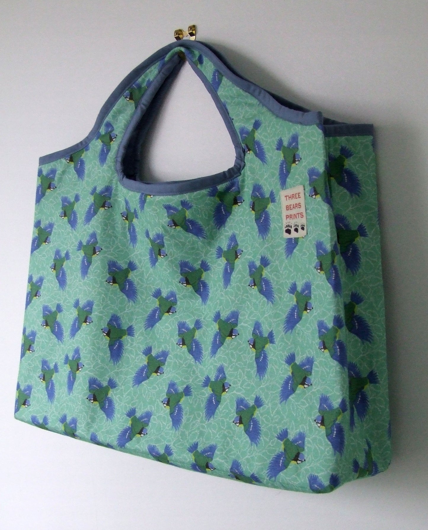 Blue Tit on Birch Leaf Fabric as Bag