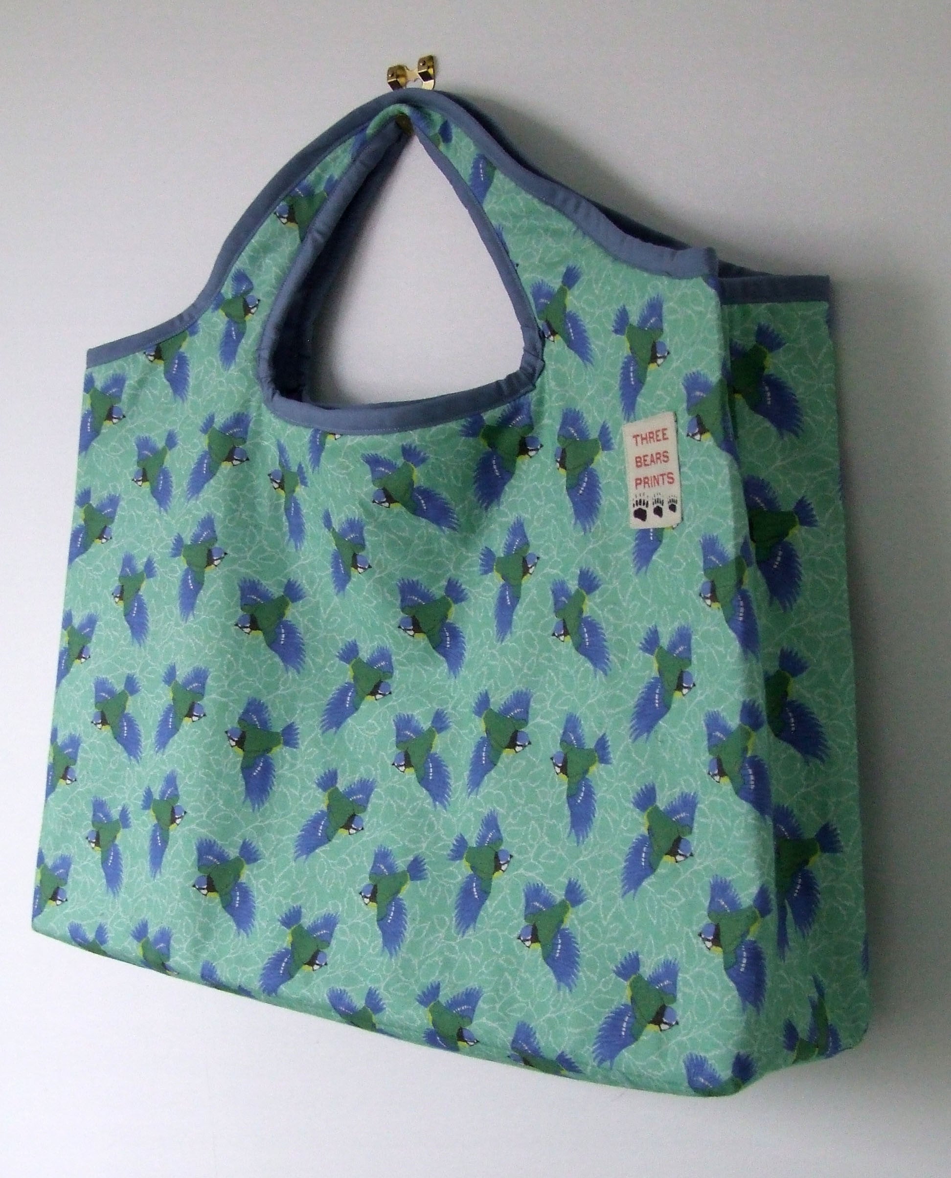 Blue Tit on Birch Leaf Fabric as Bag