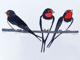 Three swallows on phone wire