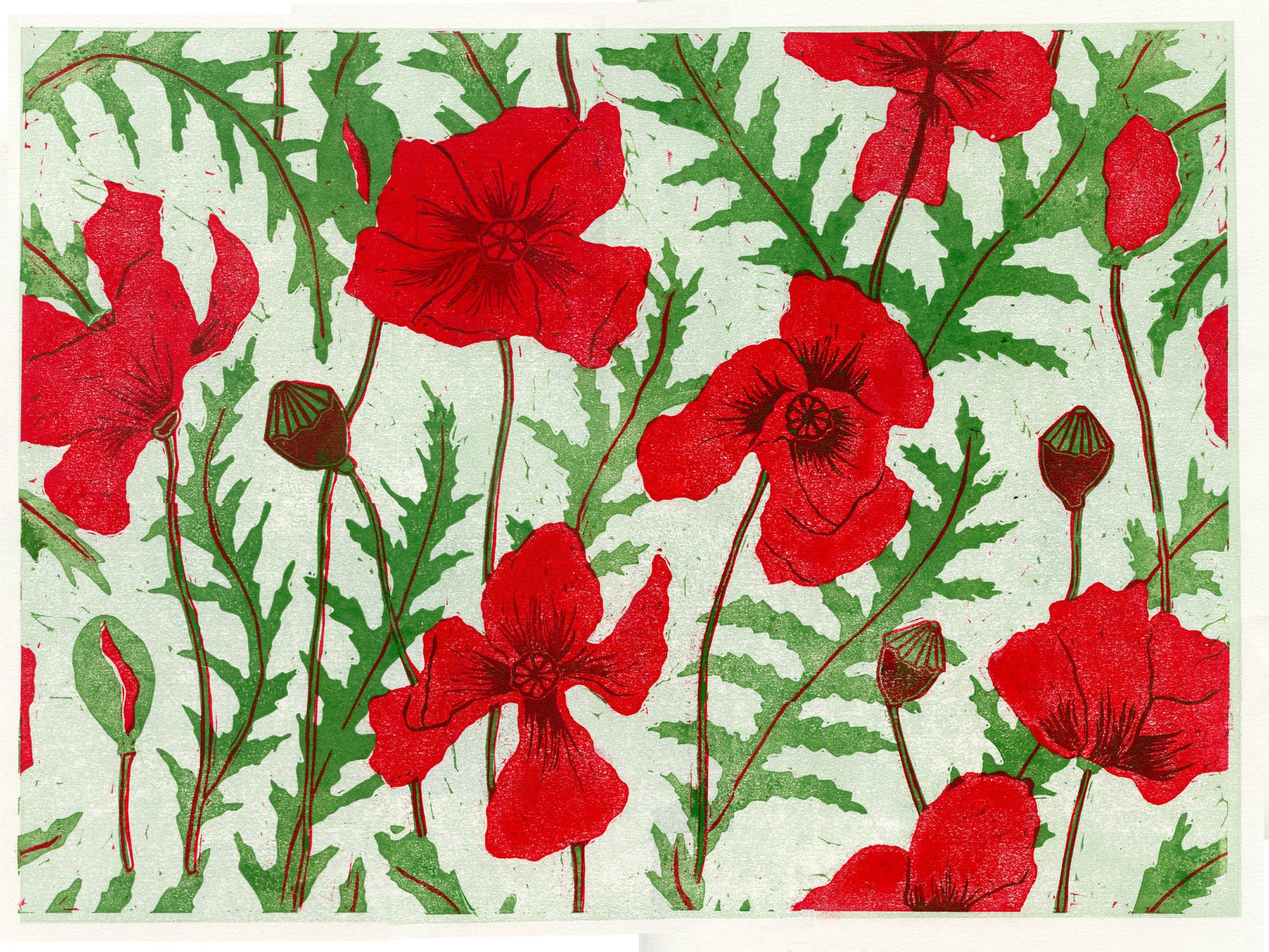Poppies Linocut Print