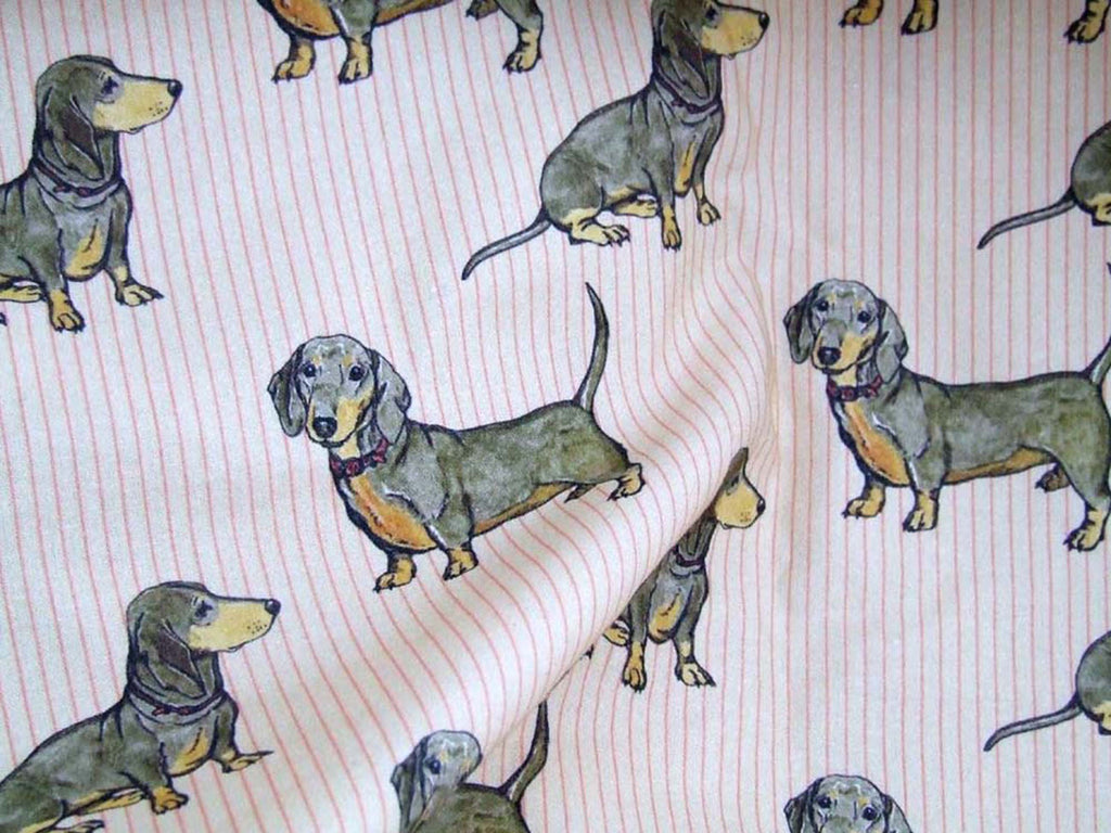 Dachshunds Red Striped Fabric