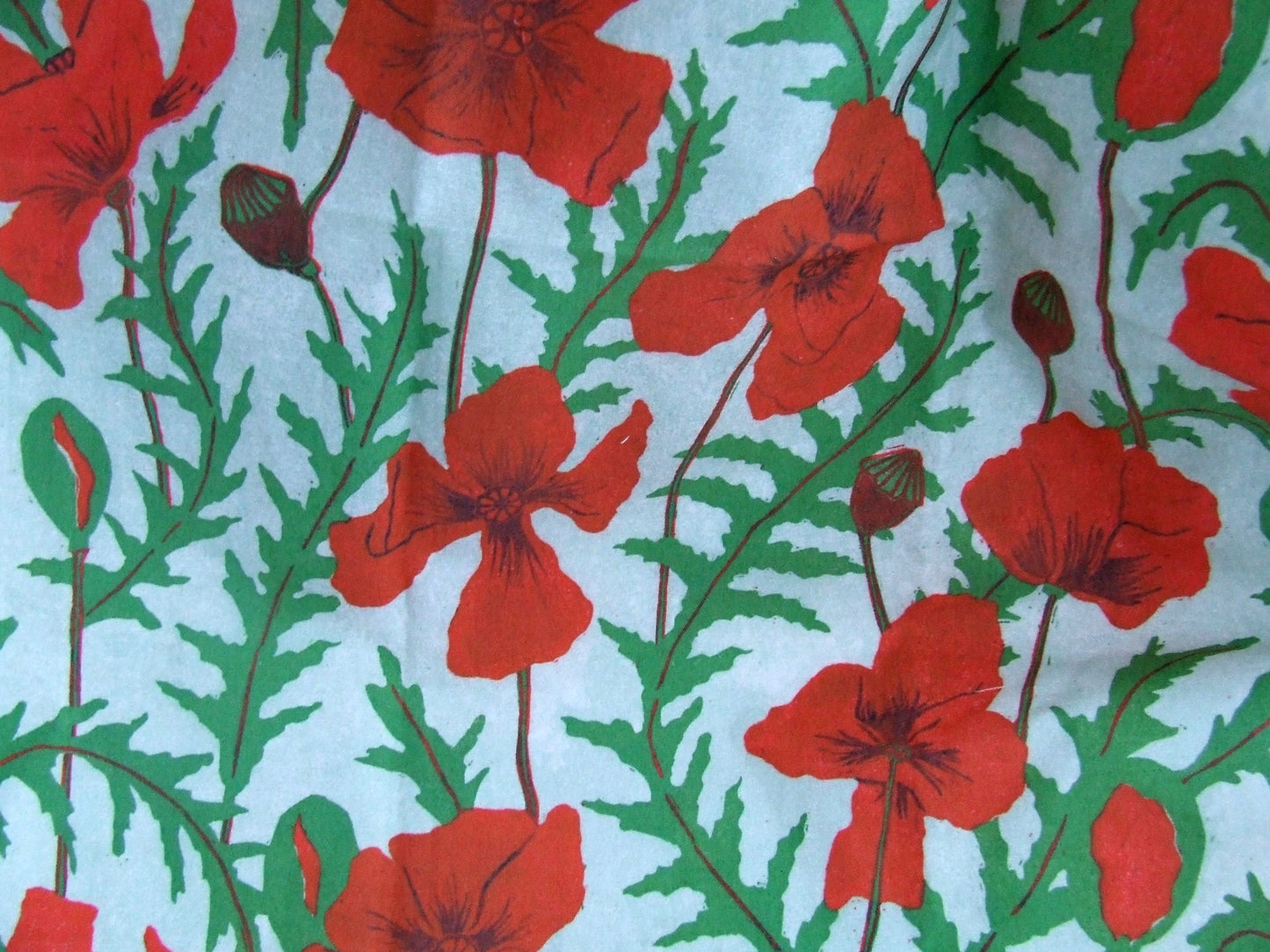 Red Poppies Pattern Fabric and Wallpaper